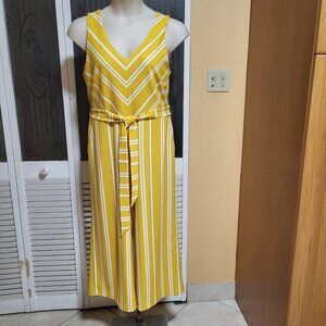 ANN TAYLOR WOMEN'S SLEEVELESS V-NECK STRIPED TIE-BELT JUMPSUIT